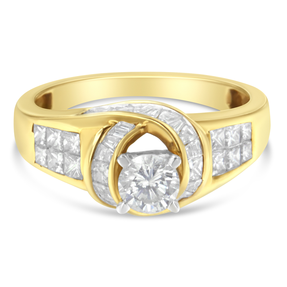 14K Two-Tone Gold Diamond Flower Ring – 1.16 CTTW – Size 6.5